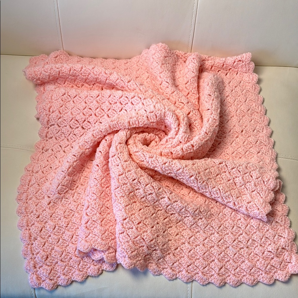 Homemade Pink Textured Knit Throw Blanket